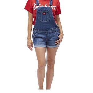Dickies Girl Juniors' 3" Roll Hem Shortalls NWT SIZE LARGE
